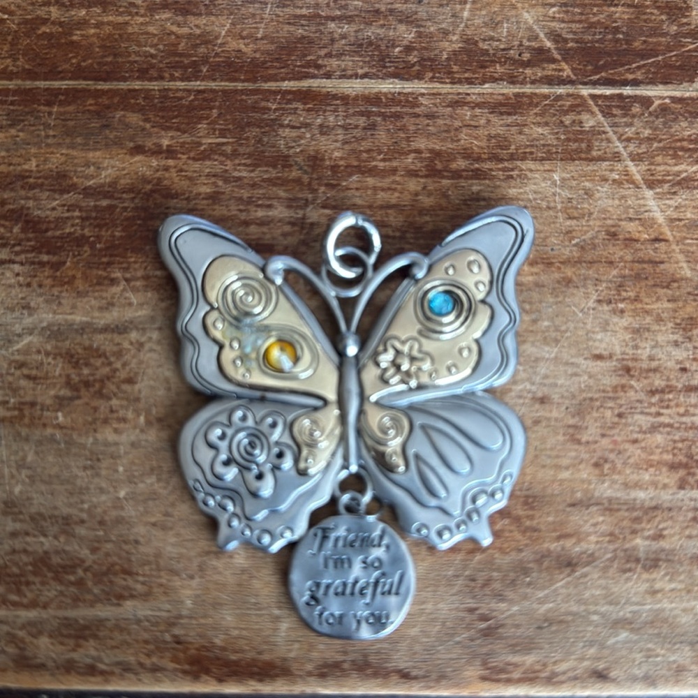 Silver and Gold Butterfly Necklace, purse charm, ornament, friendship charm - Picture 10 of 10